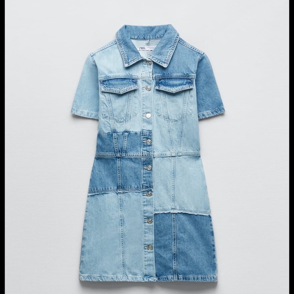 ZARA PATCHWORK DENIM DRESS SIZE M - Picture 1 of 6